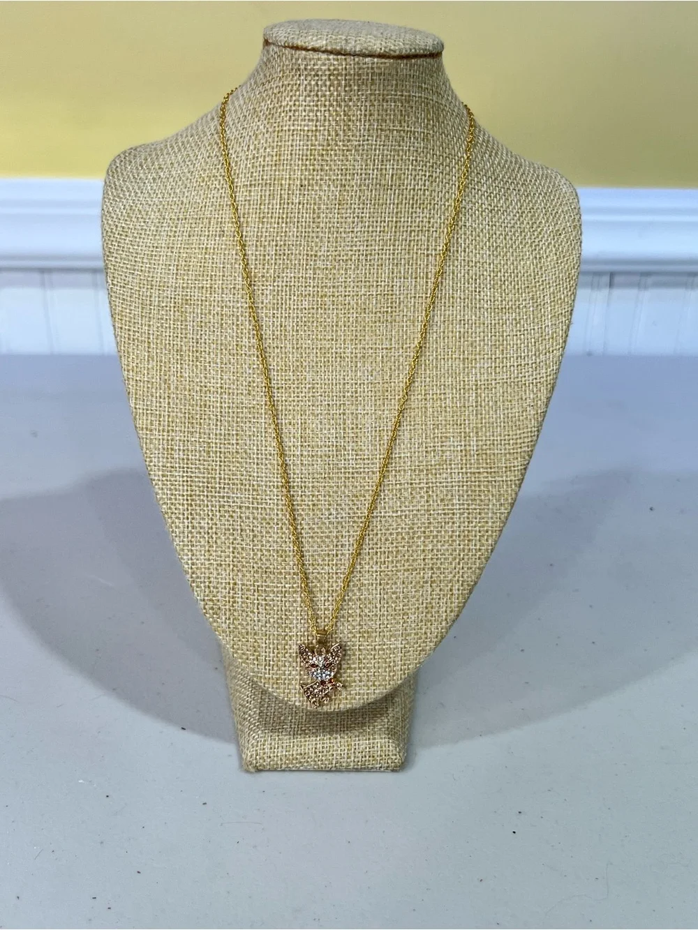 Gold Tone Crystal Fox Pendant Necklace - Gold